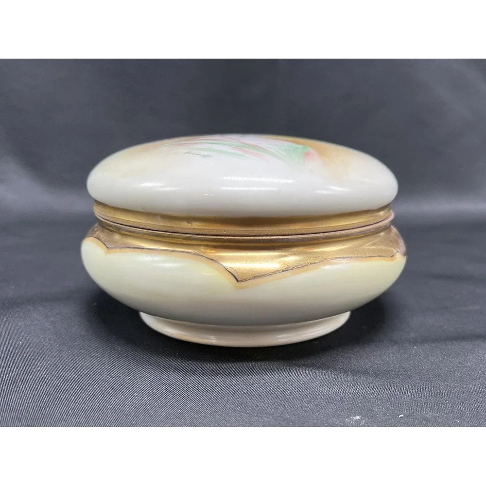 Antique Limoges Hand Painted Victorian Lady Powder Trinket Box 4.5